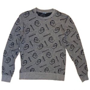 Jack & Jones Gray black Santa Christmas Men's knit Sweater long sleeved crewneck